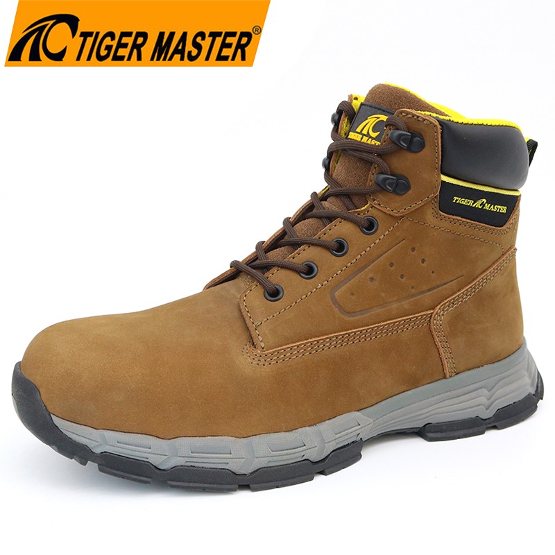 Rubber Sole Fiberglass Toe Puncture Proof Men Brown Security Safety Boots