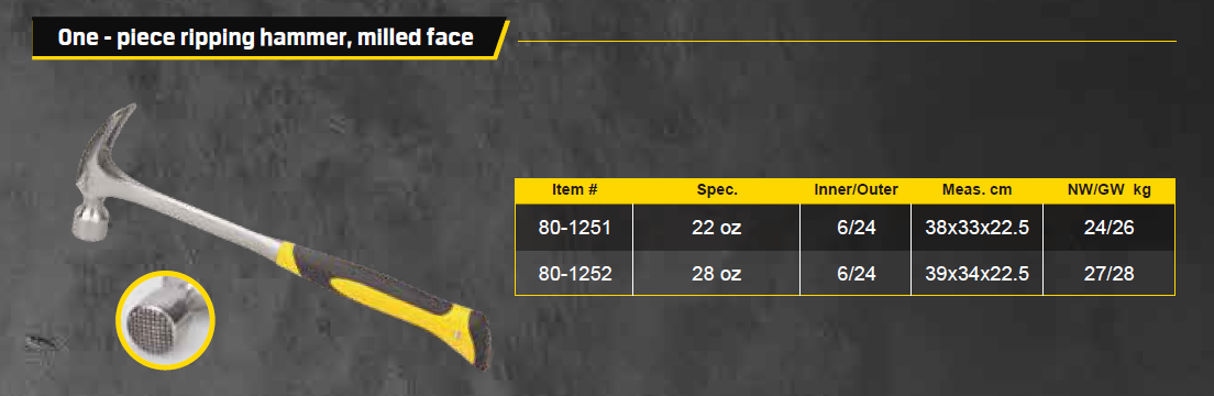 One -piece ripping hammer, milled face