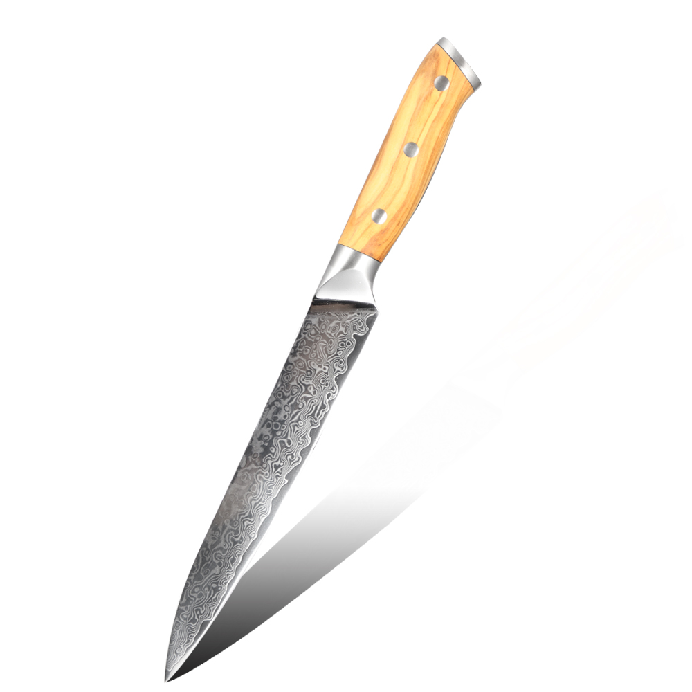 Hip-home Damascus steel kitchen knife professional damask slicing knife with olive wood handle