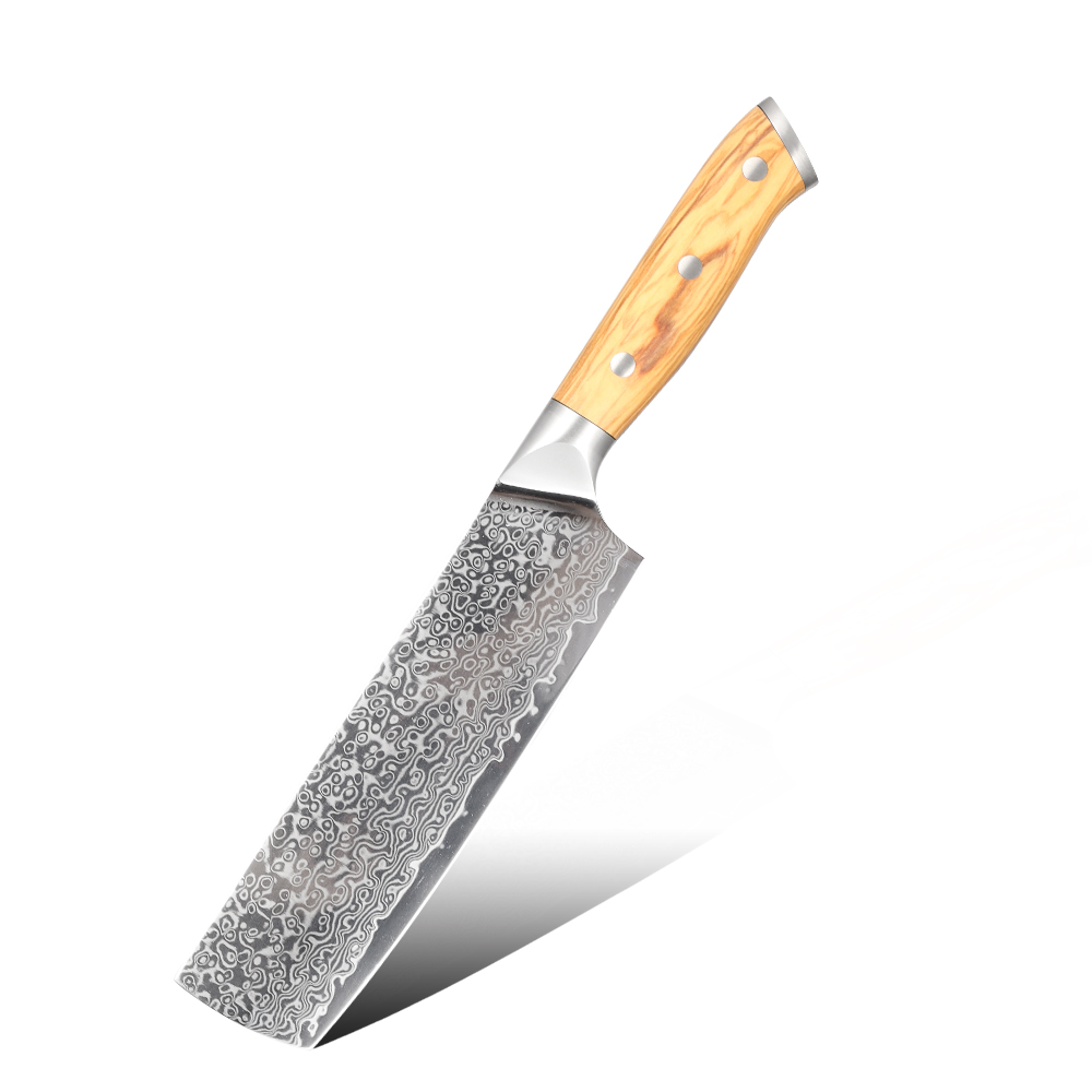 Hip-home Damascus steel kitchen knife professional damask nakiri knife with olive wood handle