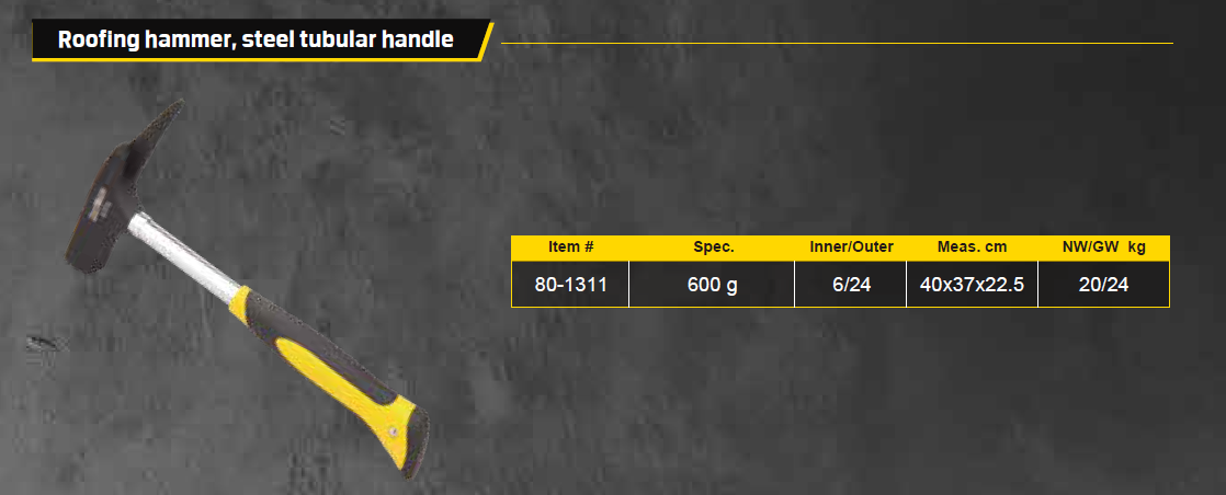 Roofing hammer, steel tubular handle