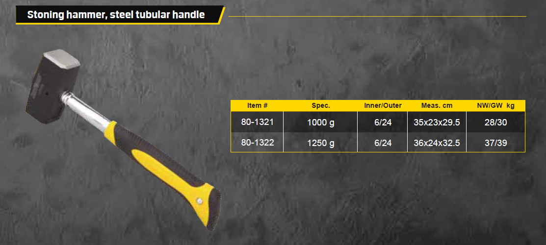 Stoning hammer, steel tubular handle