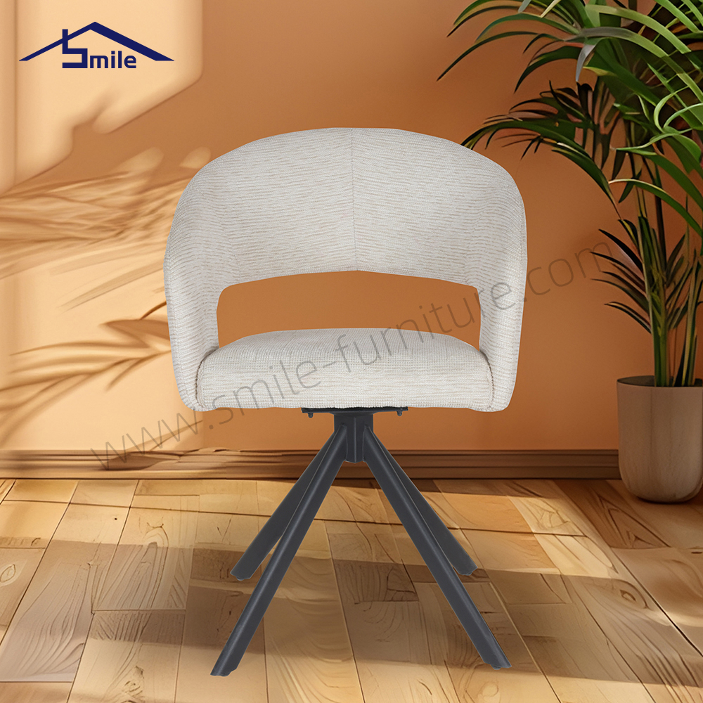 Factory Hot Sell Linen Seat Dining Chair with Black Metal Legs for Living Room Furniture