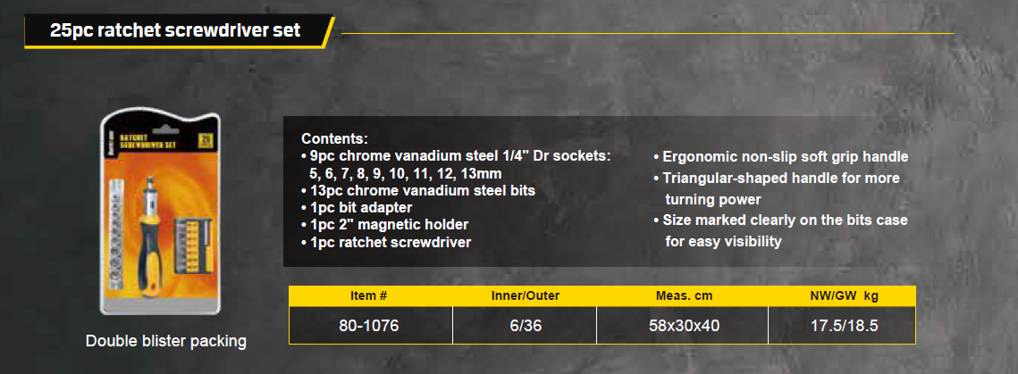 25pc ratchet screwdriver set