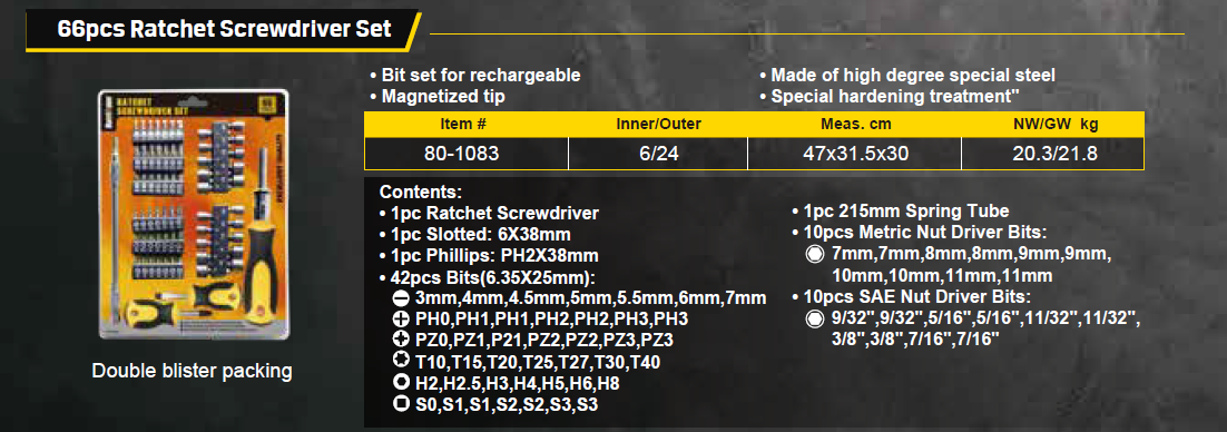 66pcs Ratchet Screwdriver set