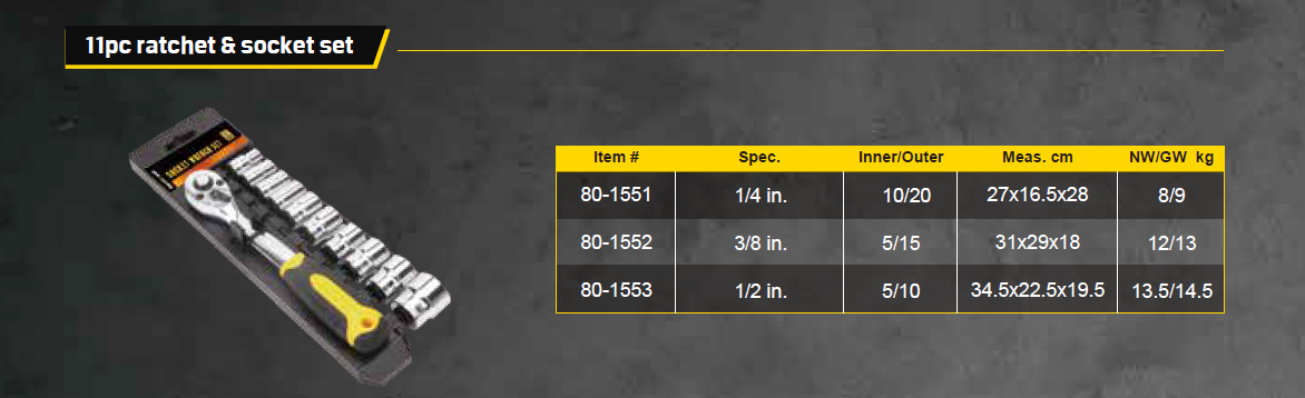 11pc ratchet &socket set