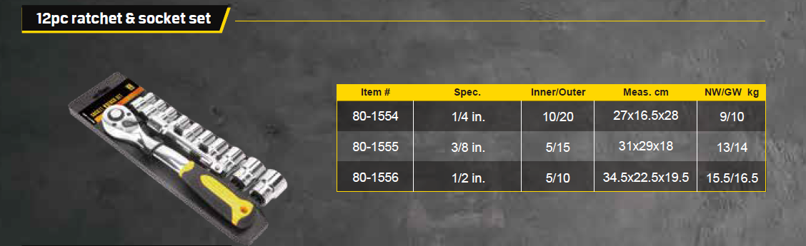 12pc ratchet & socket set