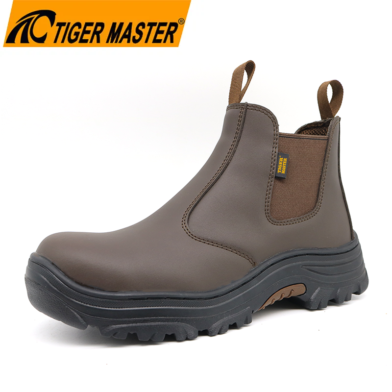 Brown Cow Leather Work Boots Safety Shoes Without Lace