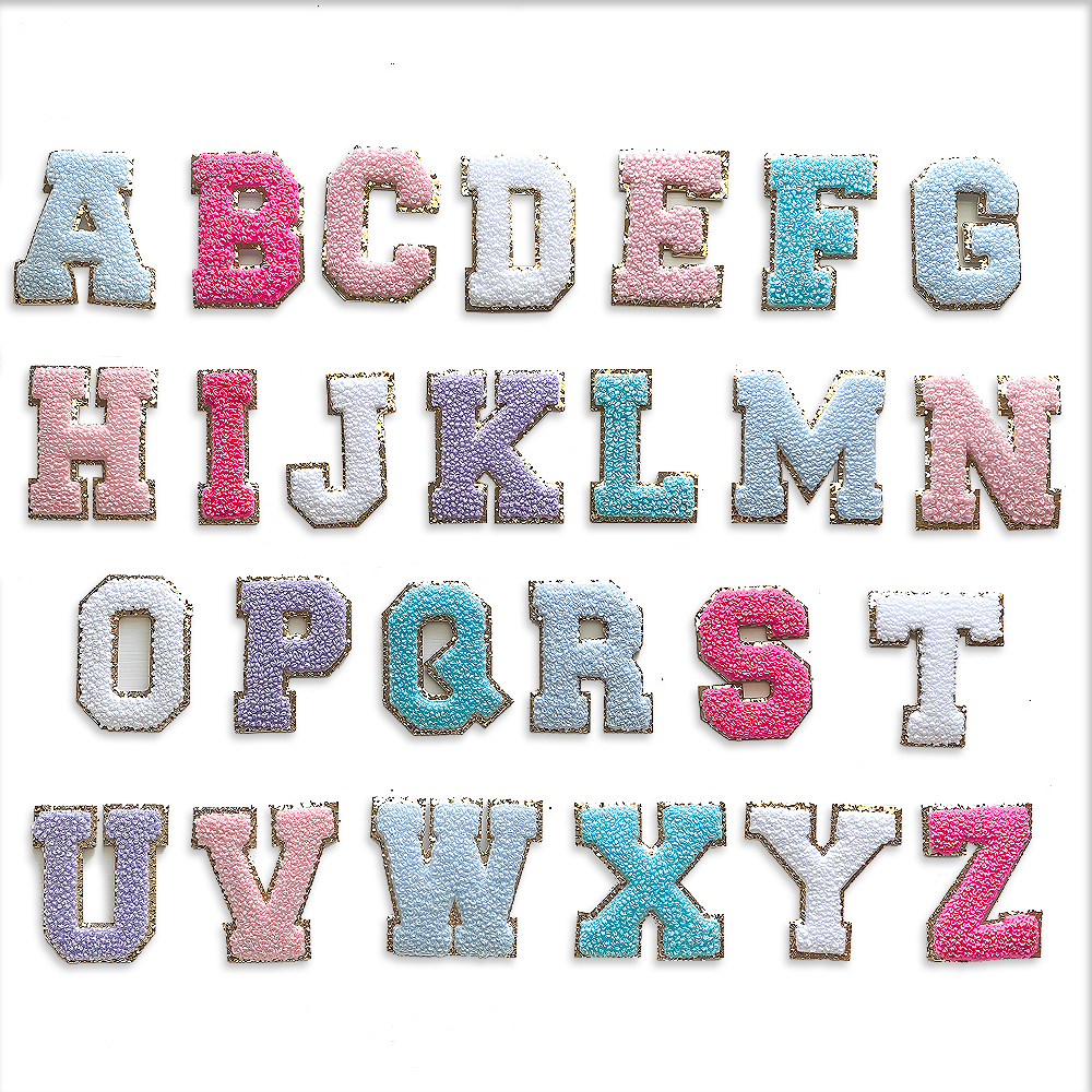 Custom Golden Edge-Covered Chenille 26 Letter Patches for Hoodies