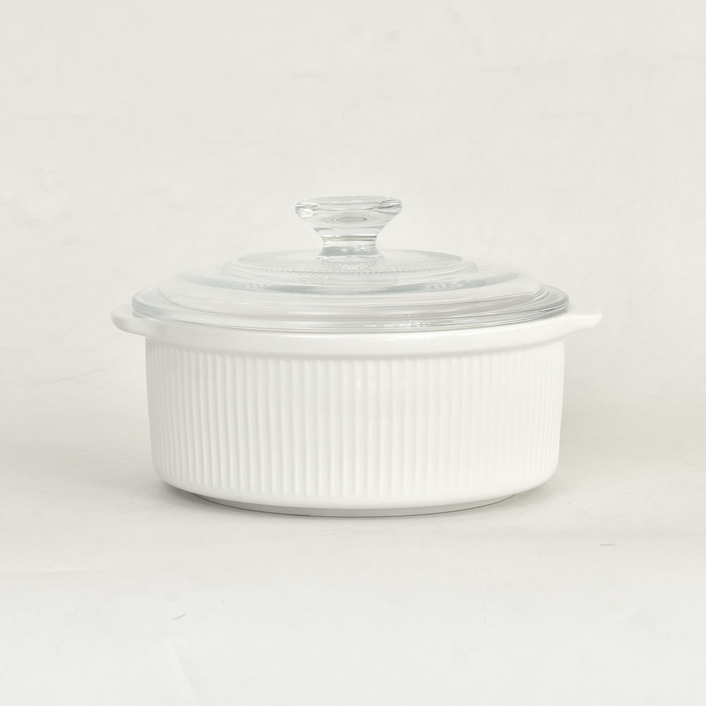 1.4L white soup pot with ebossment & borosilicate glass lid