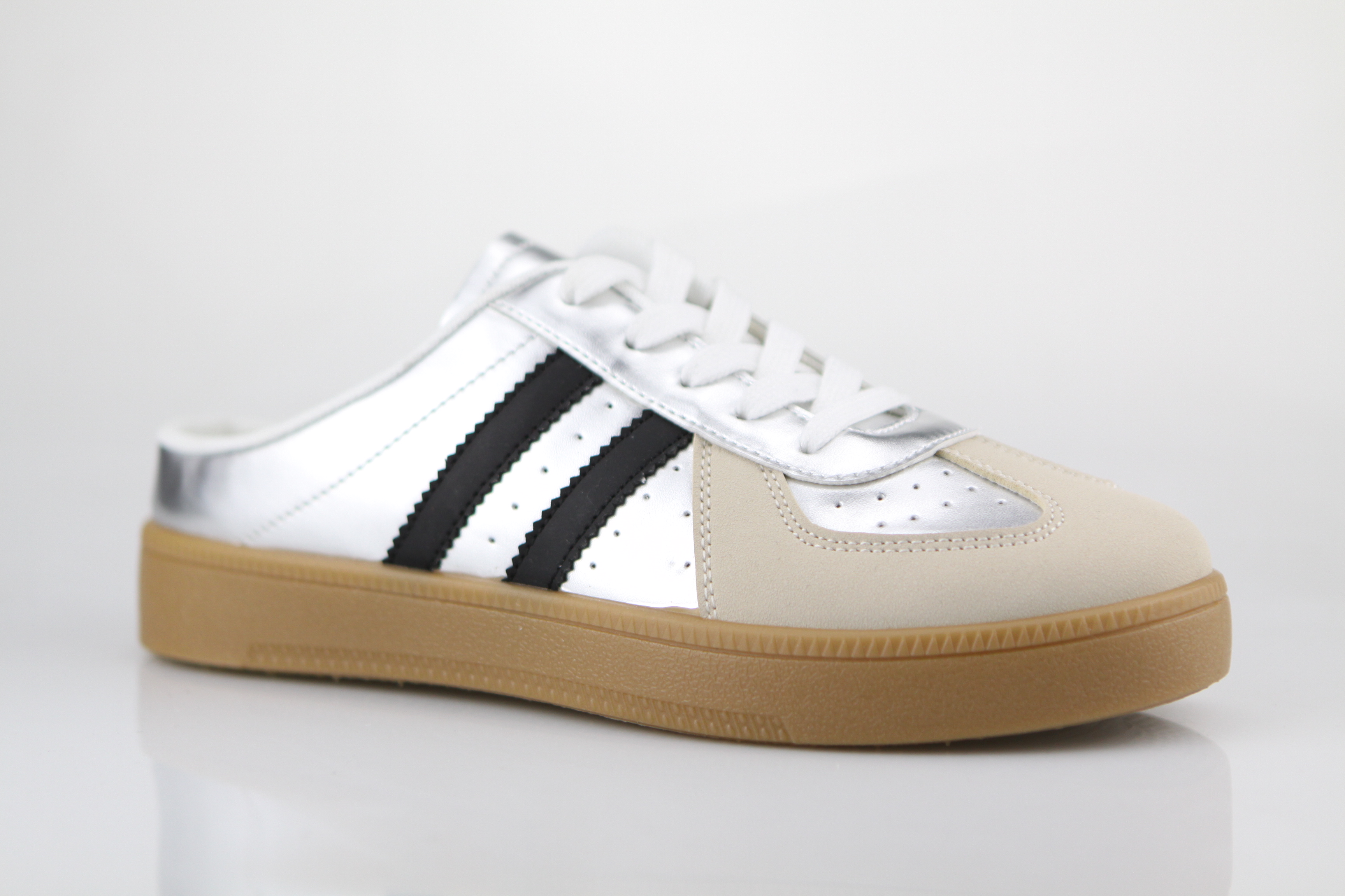White Sneakers with Black Stripes