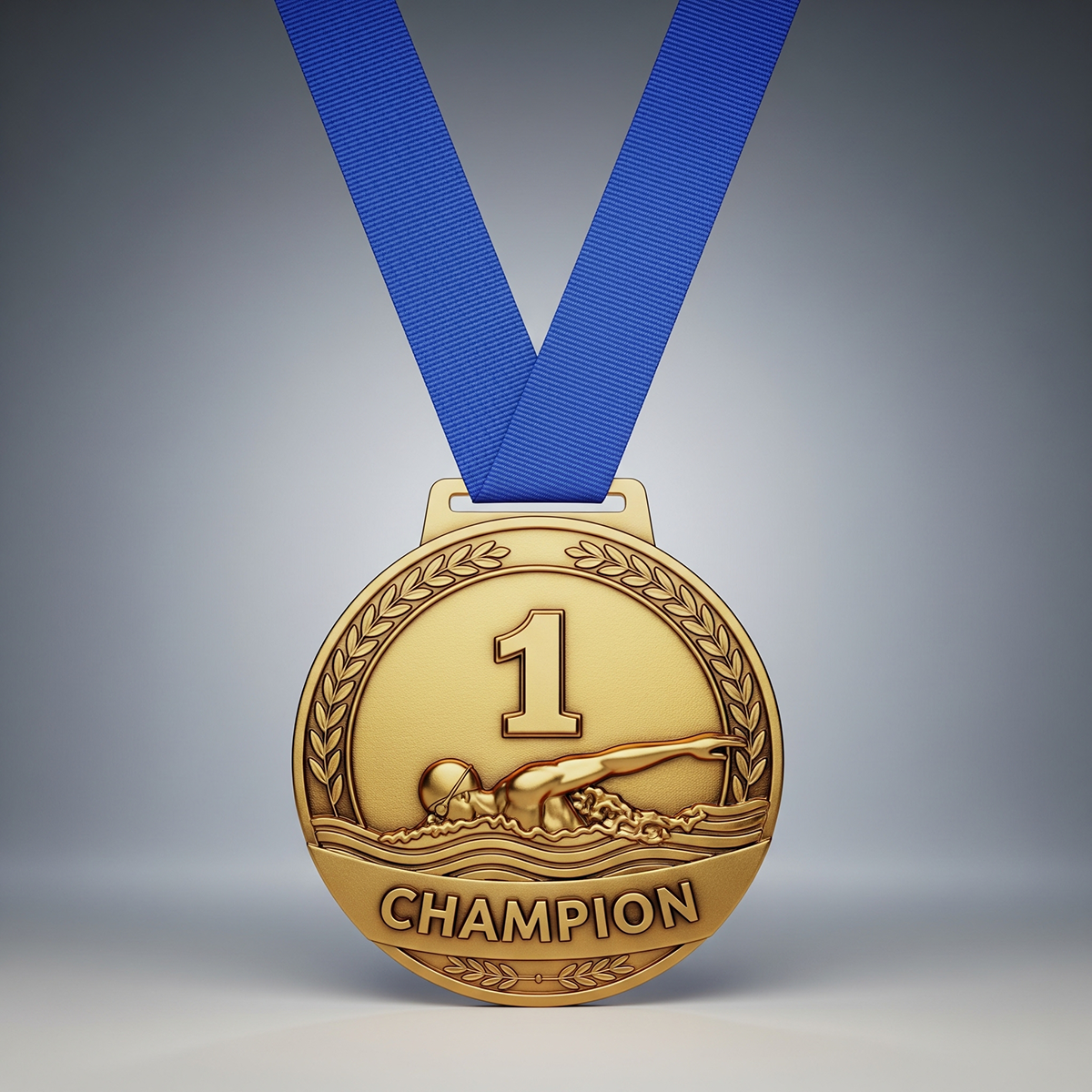 Custom Brass Gold Swim Swimming Medal With Ribbon