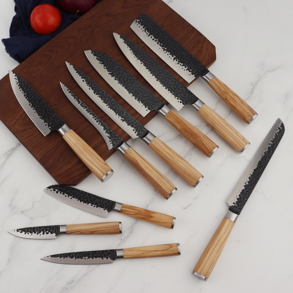 Hip-home stainless steel kitchen knife professional black new olive wood nakiri knife