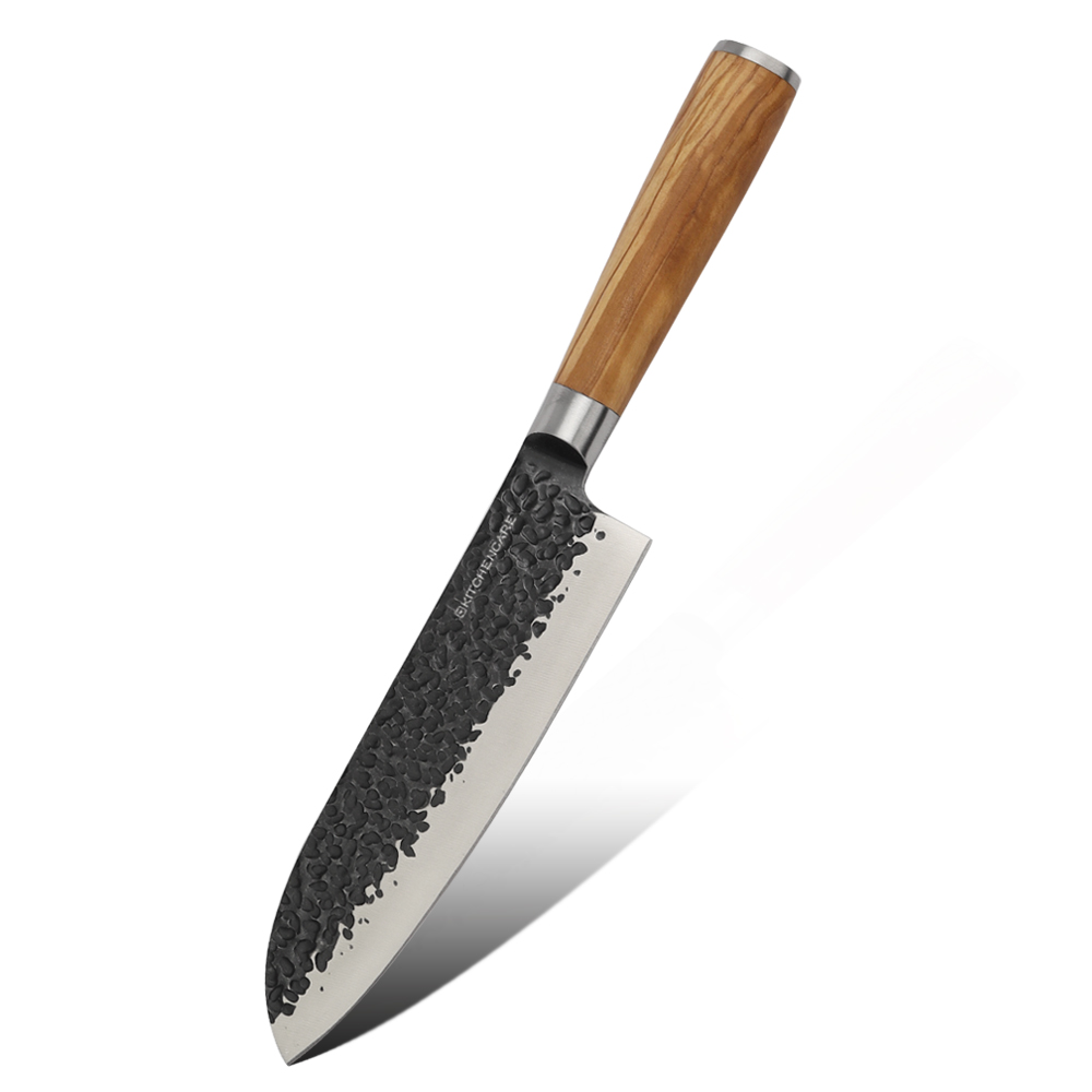Hip-home stainless steel kitchen knife professional black new olive wood 7inch santoku knife