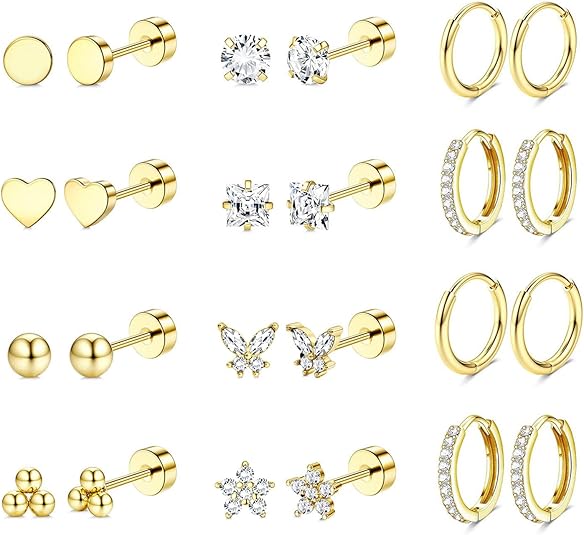 Amie Hypoallergenic Surgical Steel Earrings Suitable for Sensitive Ears Cartilage Earring Set