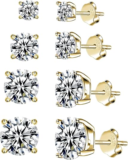 Amie 925 Sterling Silver Stud Earring Sets - Platinum-Plated Hypoallergenic Earrings