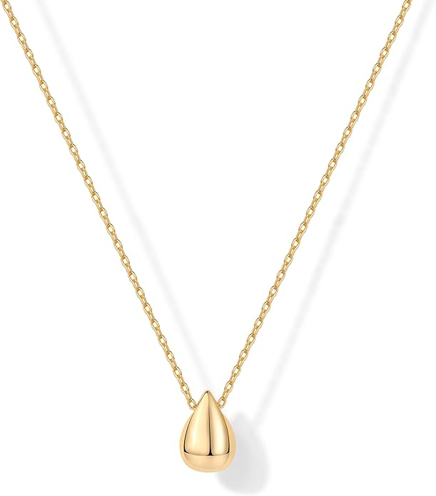 Amie 14K Gold-Plated Delicate Pear-Shaped Pendant Necklace for Women, Teardrop Pendant Necklace
