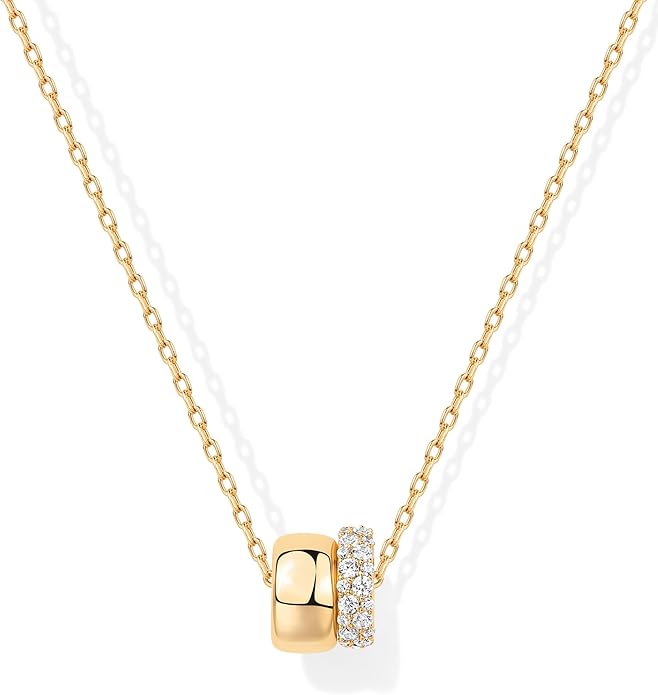 14K Gold Plated Round Pendant Necklace for Women - Double-Color Exquisite Cubic Zirconia Necklace