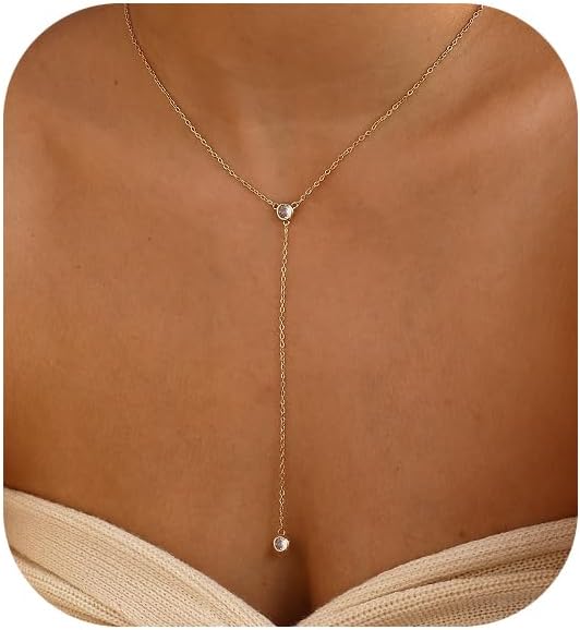Amie14K Gold Plated Ball Necklace - Women's Golden Elegant Long Necklace Minimalist Choker Necklace
