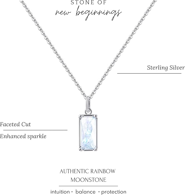 Amie HOPE LOVE SHINE New Beginnings Rainbow Moonstone Sterling Silver Necklace for Women