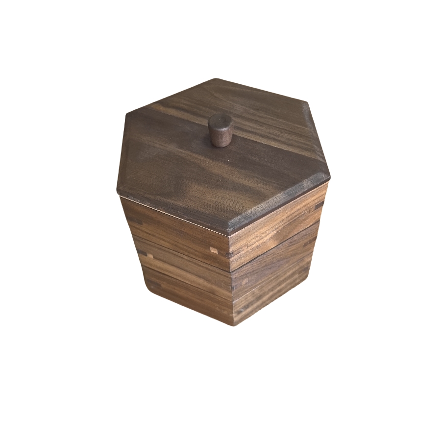 Three-piece set of high-quality wooden snack storage hexagonal boxes