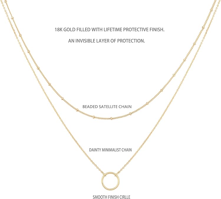 Amie Layered Heart Necklace - 18K Gold-Plated Delicate Gold Chain Layered Long Necklace for Women