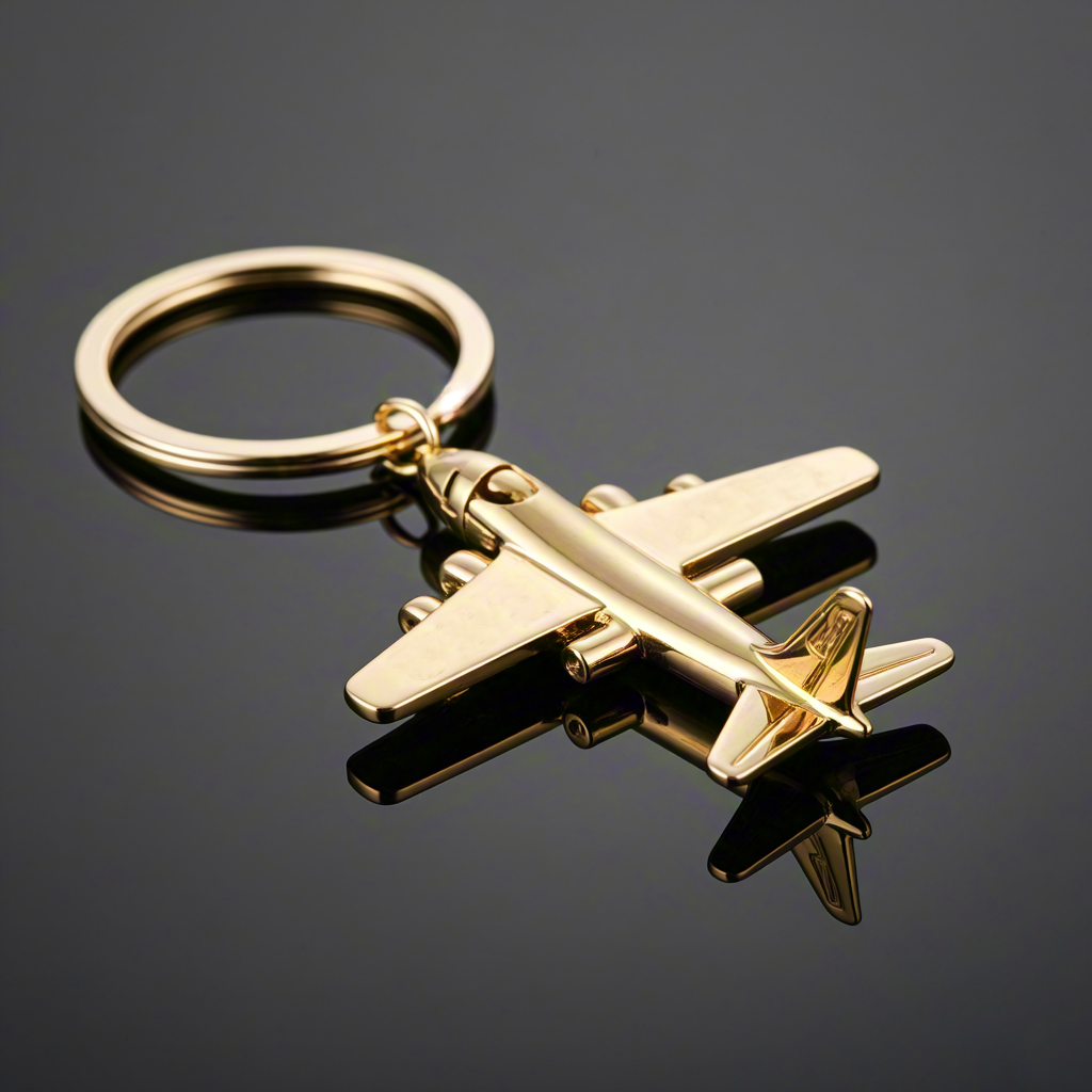 Custom 3D Airplane Metal Keychain Gold Aviation Keyring