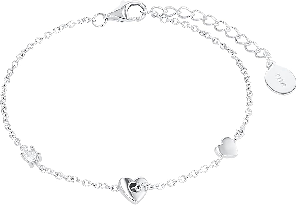 Amie Ladies' Bracelet - Heart Shape, 925 Silver Rhodium-Plated with White Zirconia