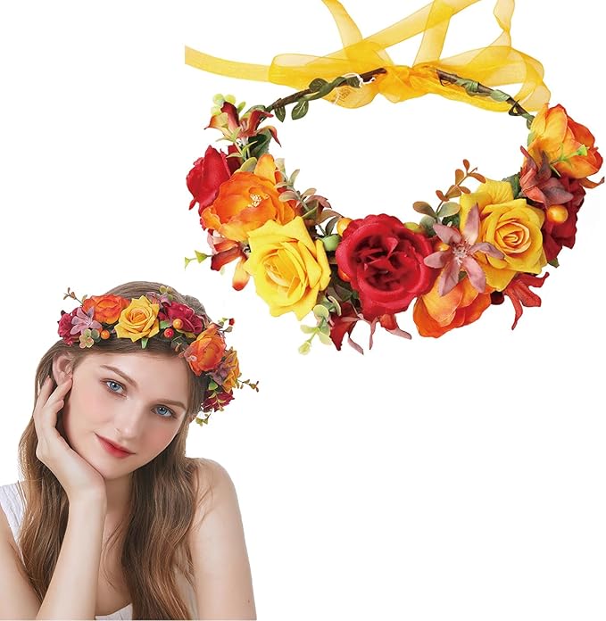 Amie Women's Flower Crown Headband Adjustable Flower Wreath Women's Hair Accessories