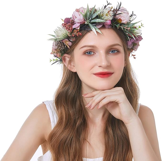 Amie Women Flower Headband Wreath Crown Floral Wedding Garland Wedding Festivals Photo Props