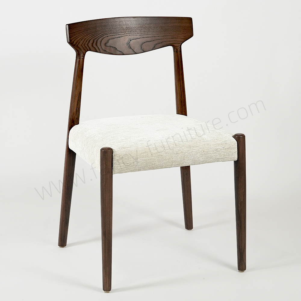 Mid Century Modern Upholstered Solid Walnut Dining Wooden Fabric Chair for Dining Room