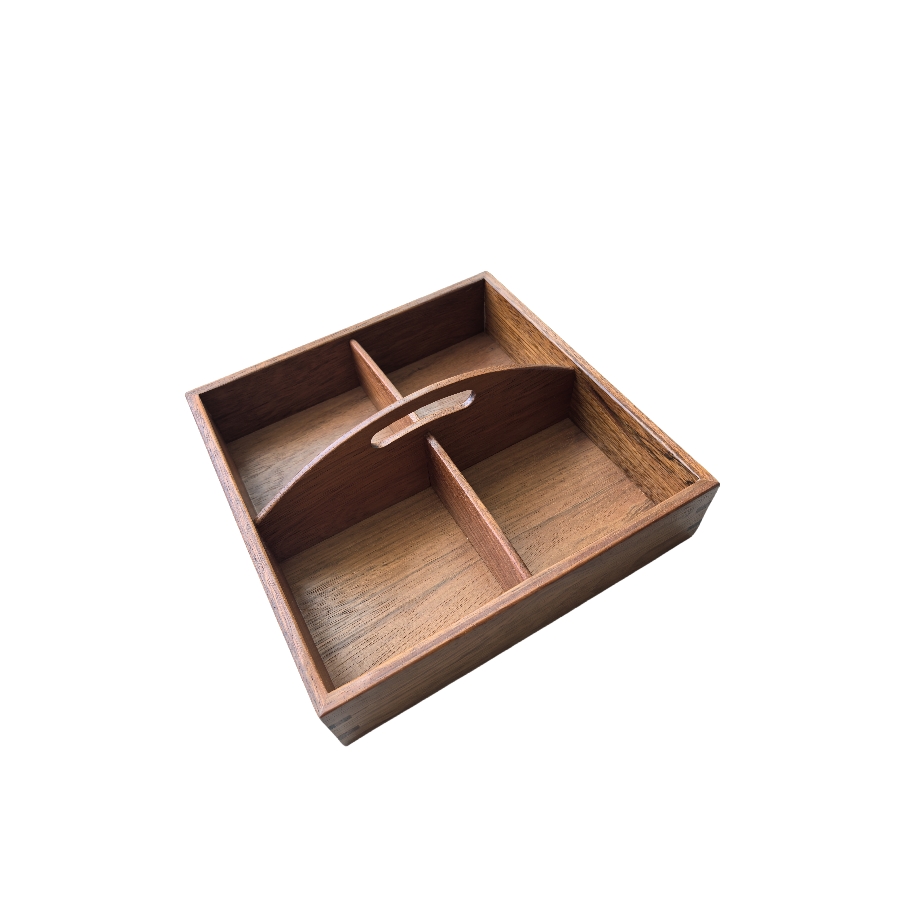 Portable hand-held four-compartment dried fruit snack tray
