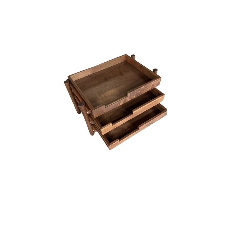 Wooden three-layer tray tabletop organizing box