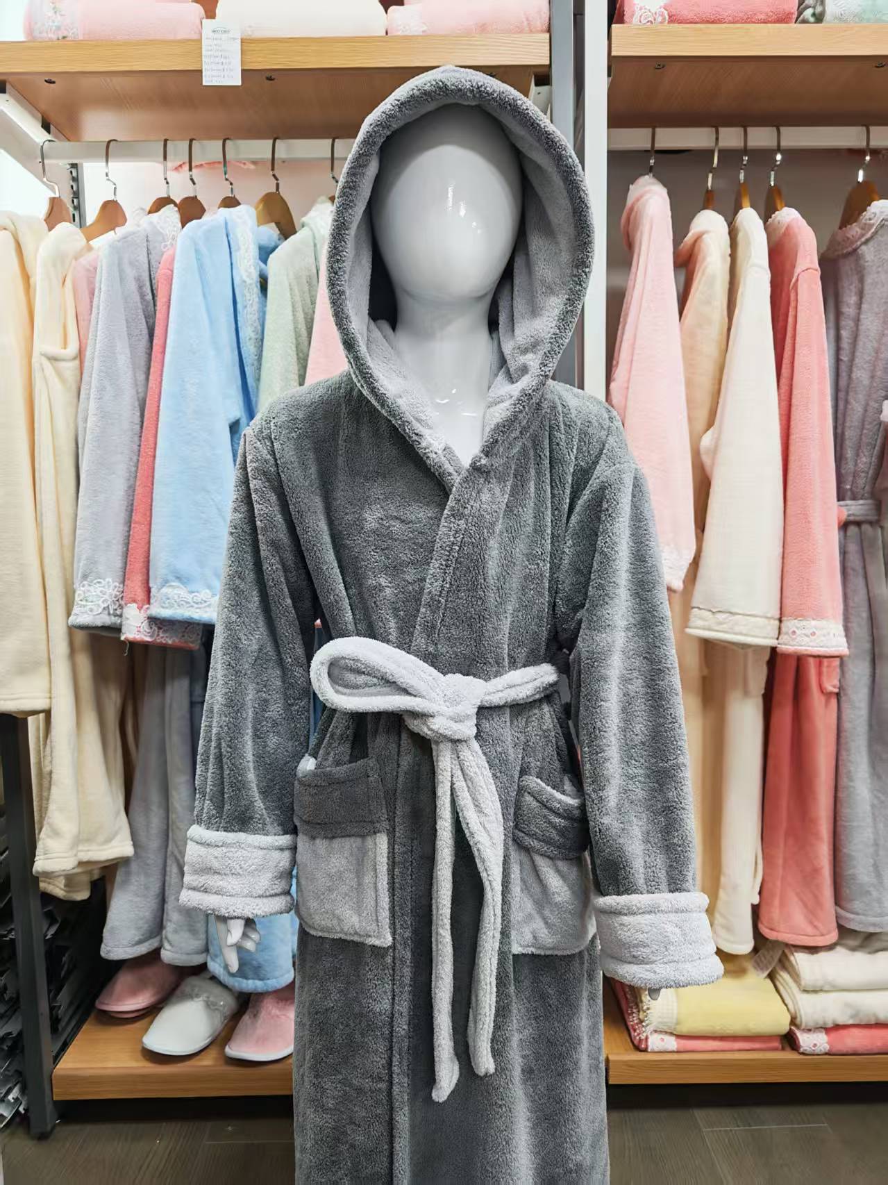 Coral Fleece Solid Bathrobe
