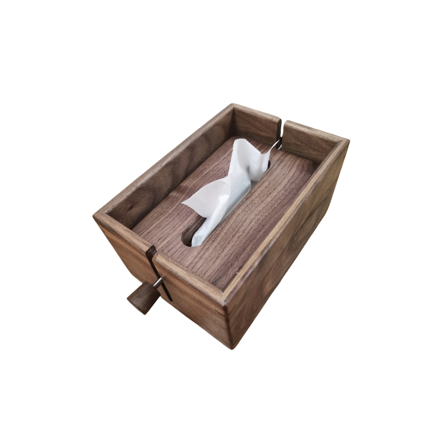 Rectangular tissue box with a solid wooden top