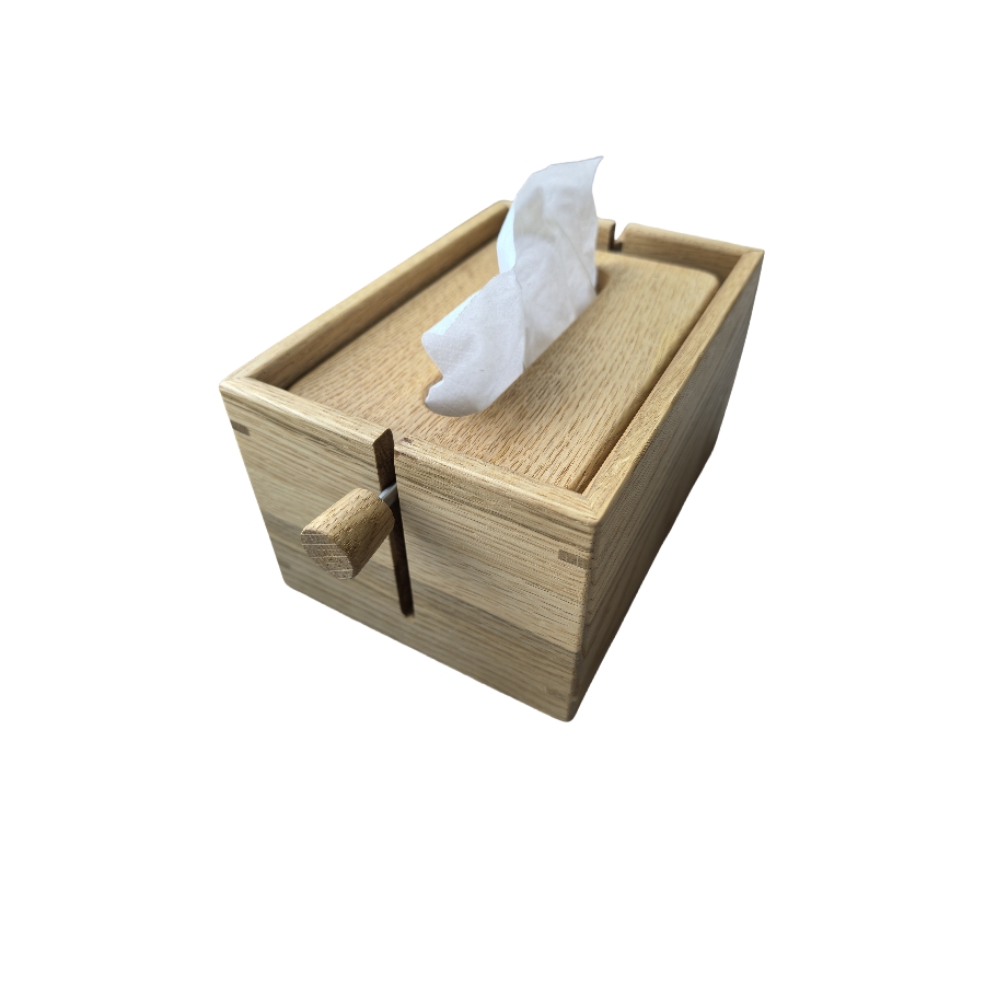 Rectangular tissue box with a solid wooden top