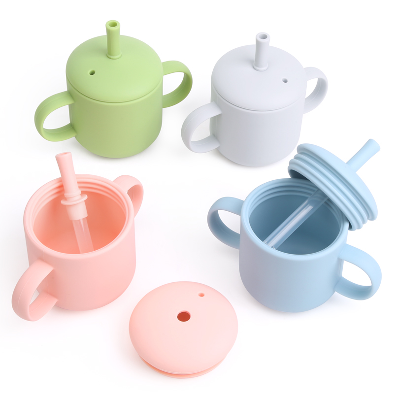 Eco Friendly Kids Drink Training Cup Leak Proof Baby Silicone Snack Sippy Cup With Straw