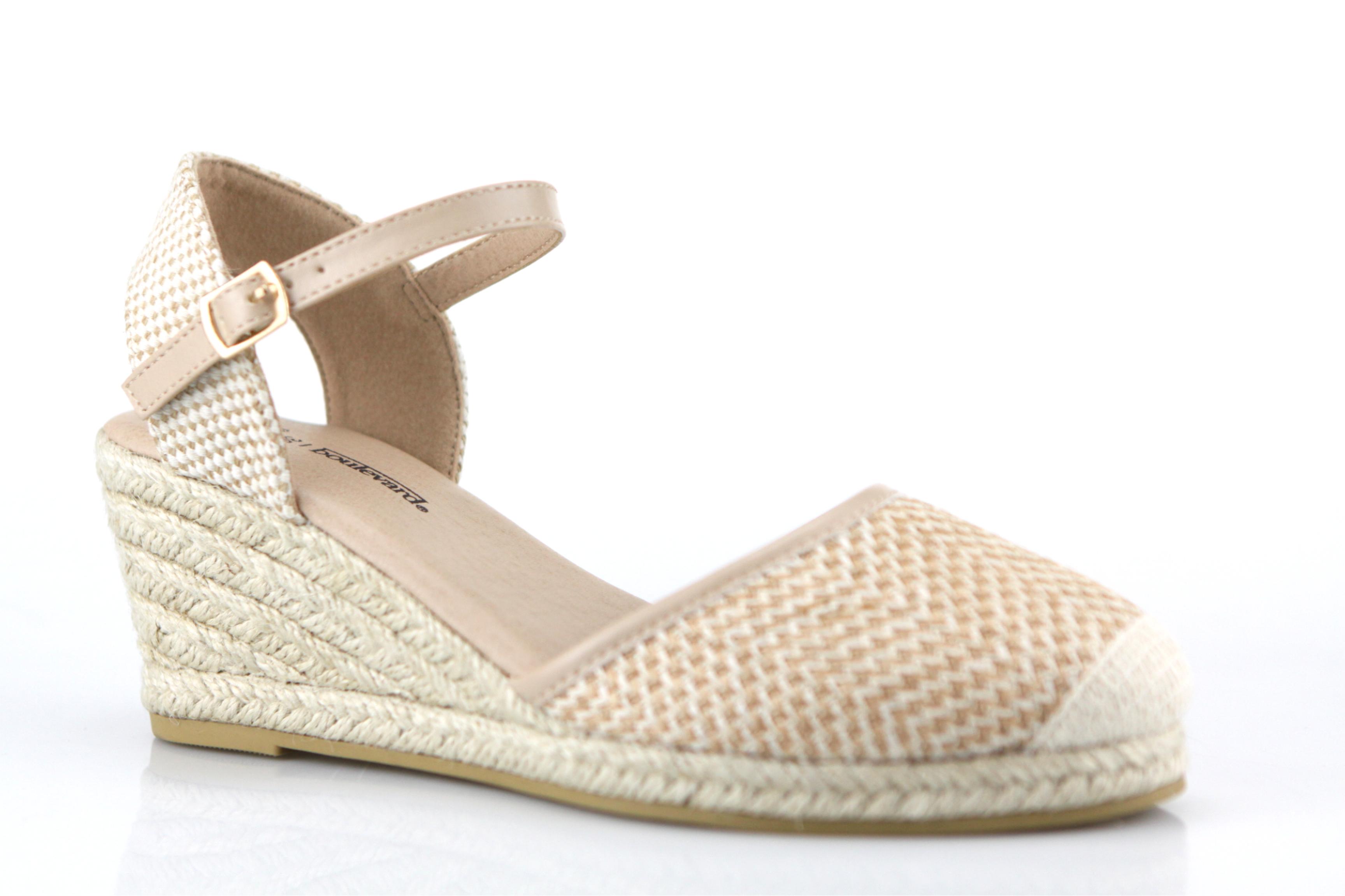 Beige Perforated Wedge Espadrilles
