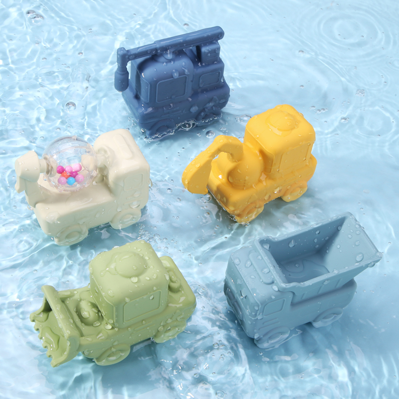 New Mold Free Rubber Kids Baby Shower Car Bath Tub Toys 2025 Silicone Bath Toys for Toddlers