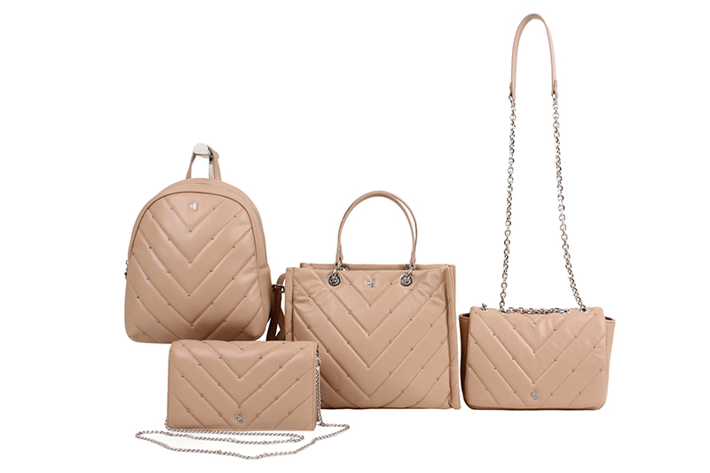 Nude pink chain nail embroidery thread light luxury small square bag, single-shoulder bag, backpack