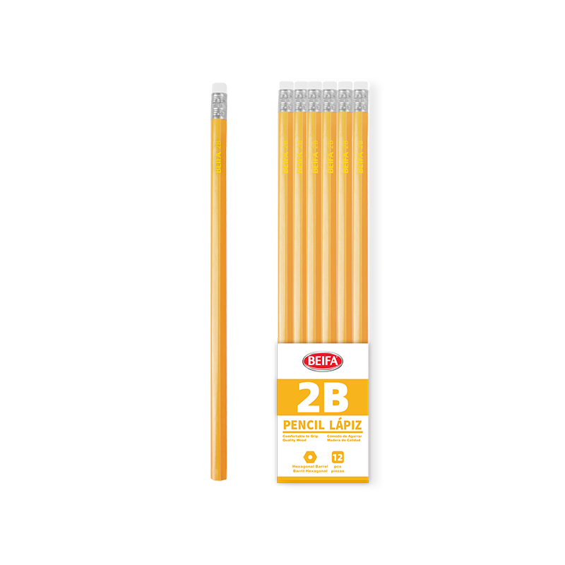 2B Hexagonal Yellow barrel Pencil（with eraser）