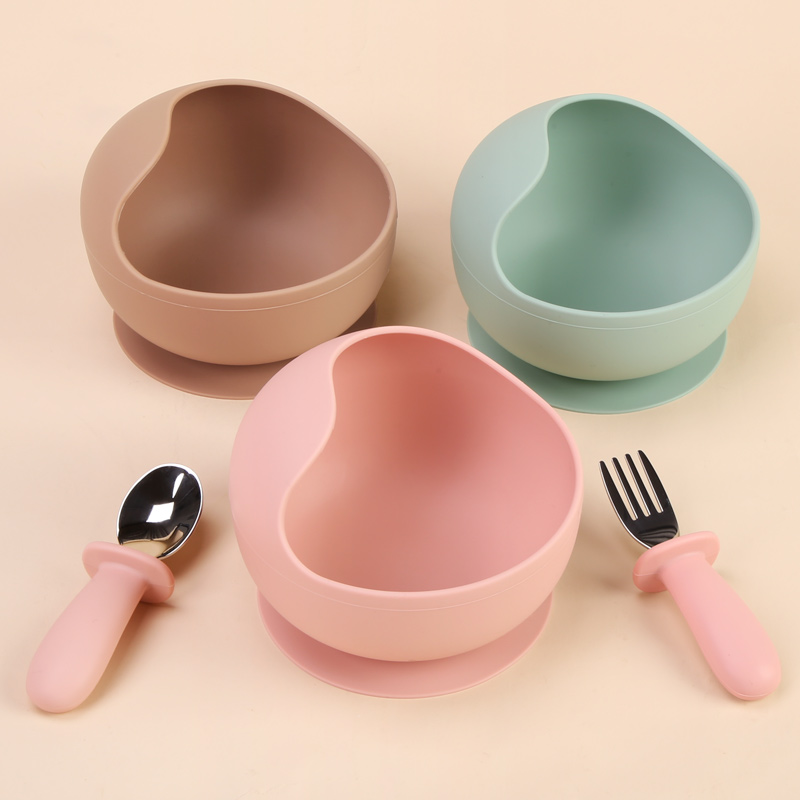 Non Toxic Toddler Dinnerware Set Anti Fall Soft Non Slip Silicone Baby Feeding Bowl