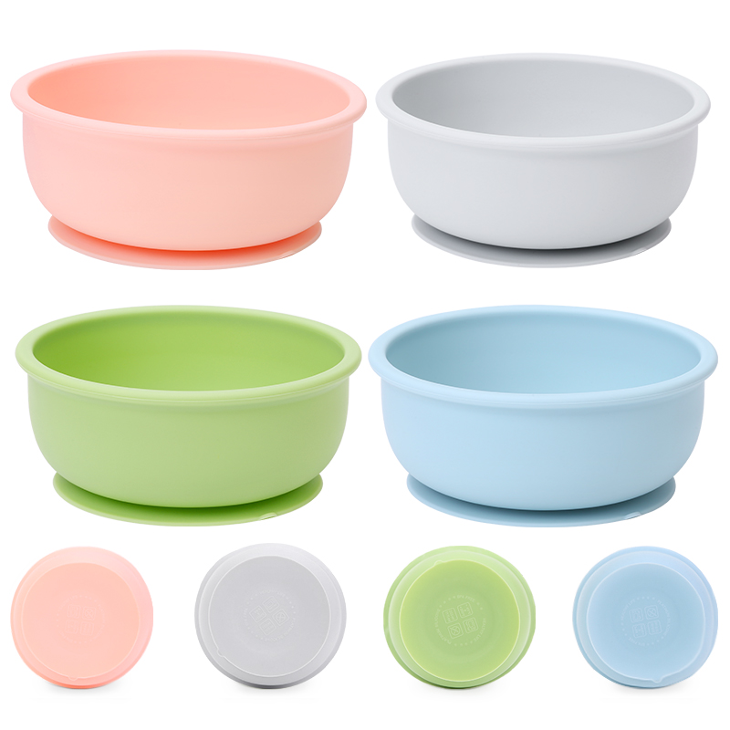 Food Grade Silicone Kids Dining Non Slip Baby Feeding Training Divided Plates Set Suction Food Bowl