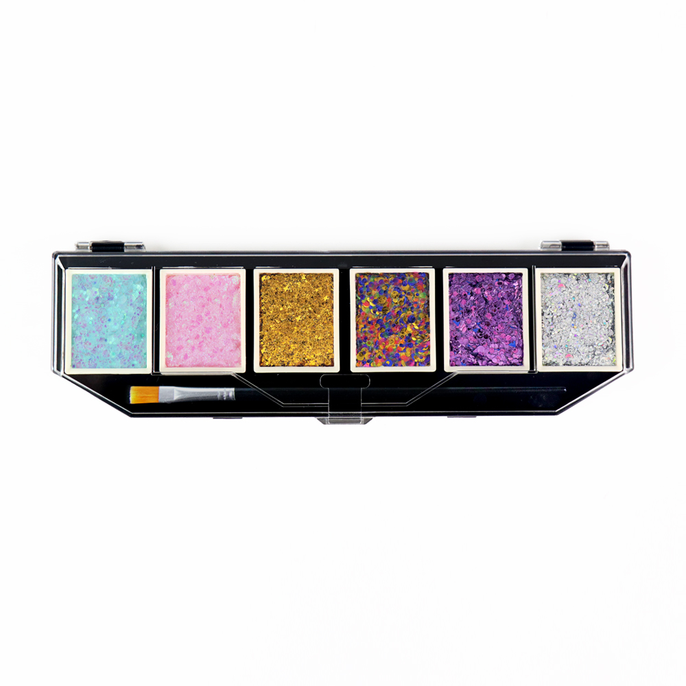 6 colors Pressed Chunky Glitter Makeup Palette