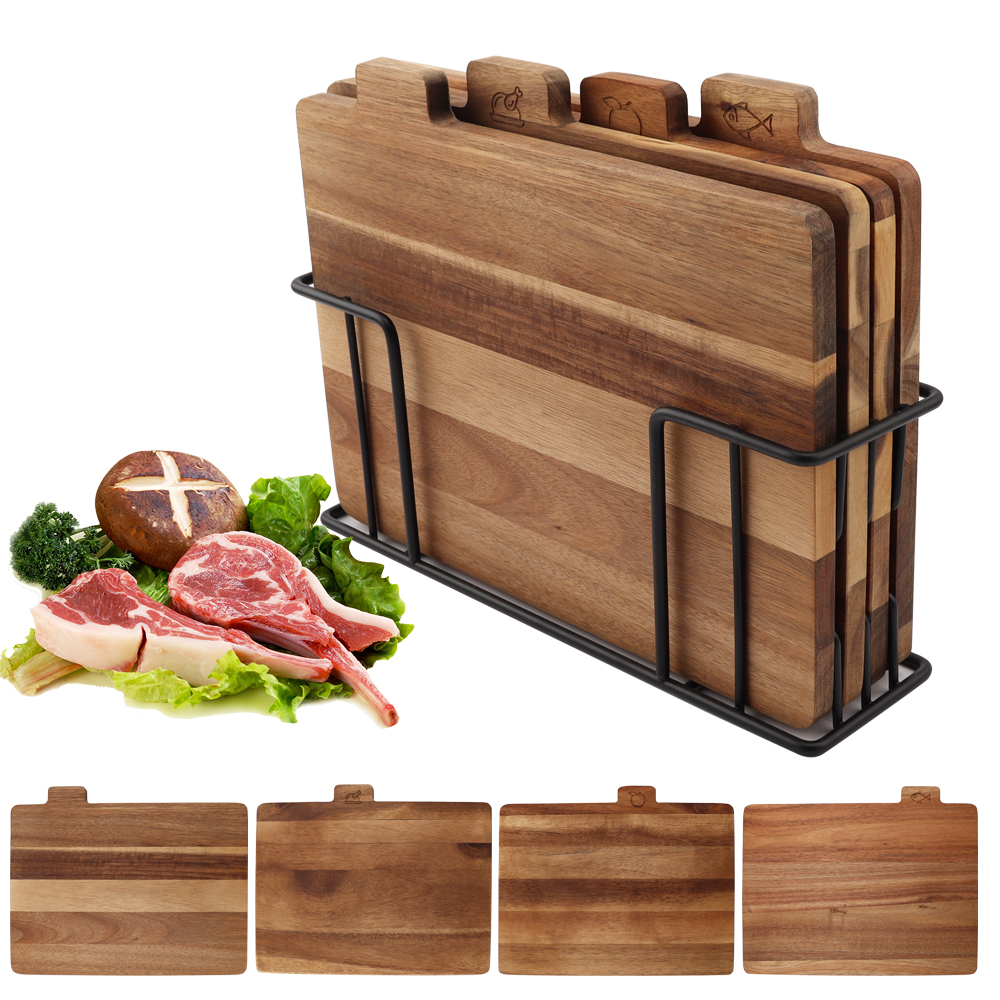 Hip-home factory custom acacia wood chopping board 4pcs classified cutting board set