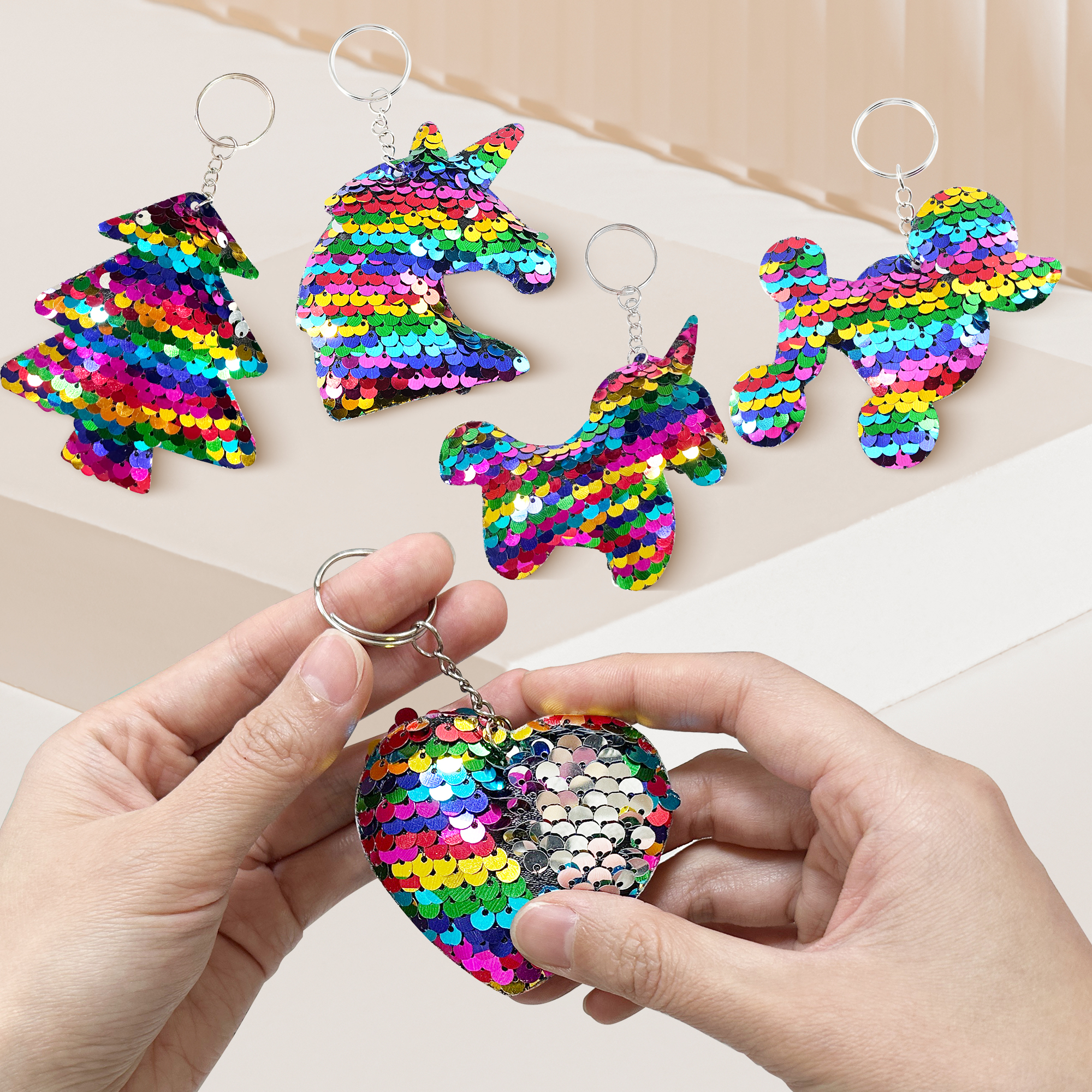 Promotional Reversible Sequin KeyChain Custom Design Flip Sequin Ornament