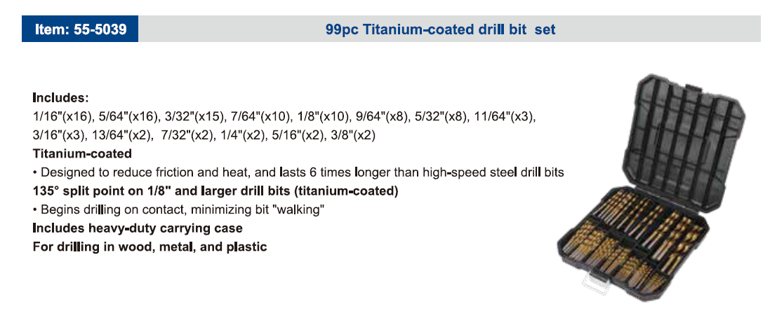 99pc Titanium-coated drill bit set