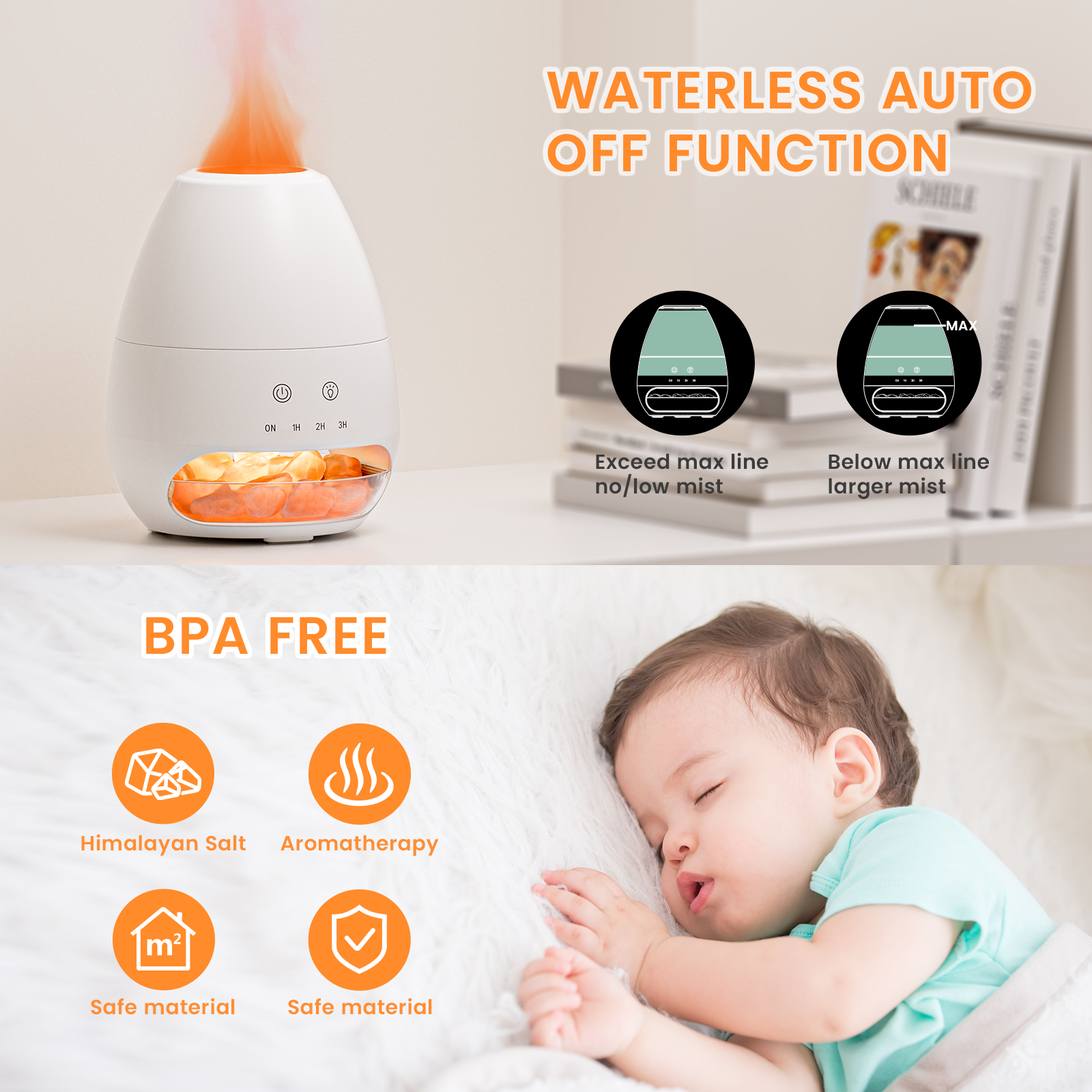 2025 New Product Himalayan 3D Flame Mini Air Humidifier 100ml with USB-C , Portable for Home Office