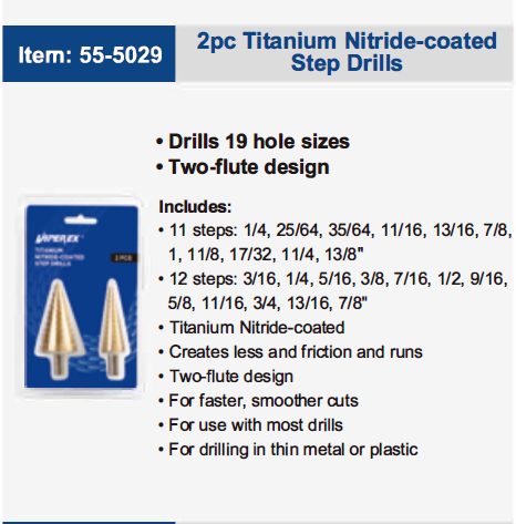 2pc Titanium Nitride-coated Step Drills