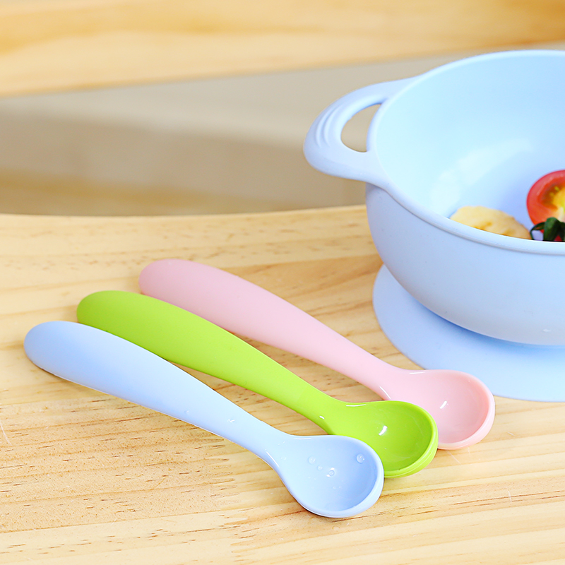 Silicone Feeding Fork and Spoon Kids Training Cucharas Baby Colorful Spoon
